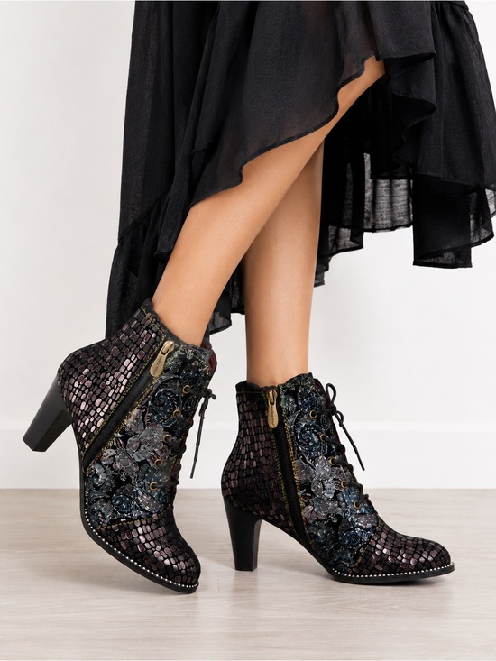 L’Artiste Shoes - L’Artiste by Spring Step Glitterail Metallic Floral Ankle Boots EU 41 US 9.5-10